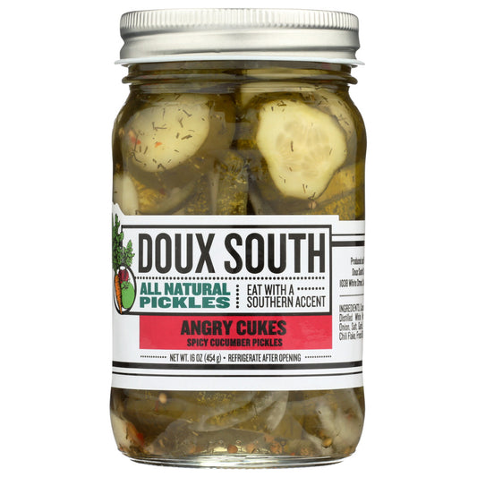 Doux South Cucumber Pickles, Spicy, Angry Cukes 16 Oz
