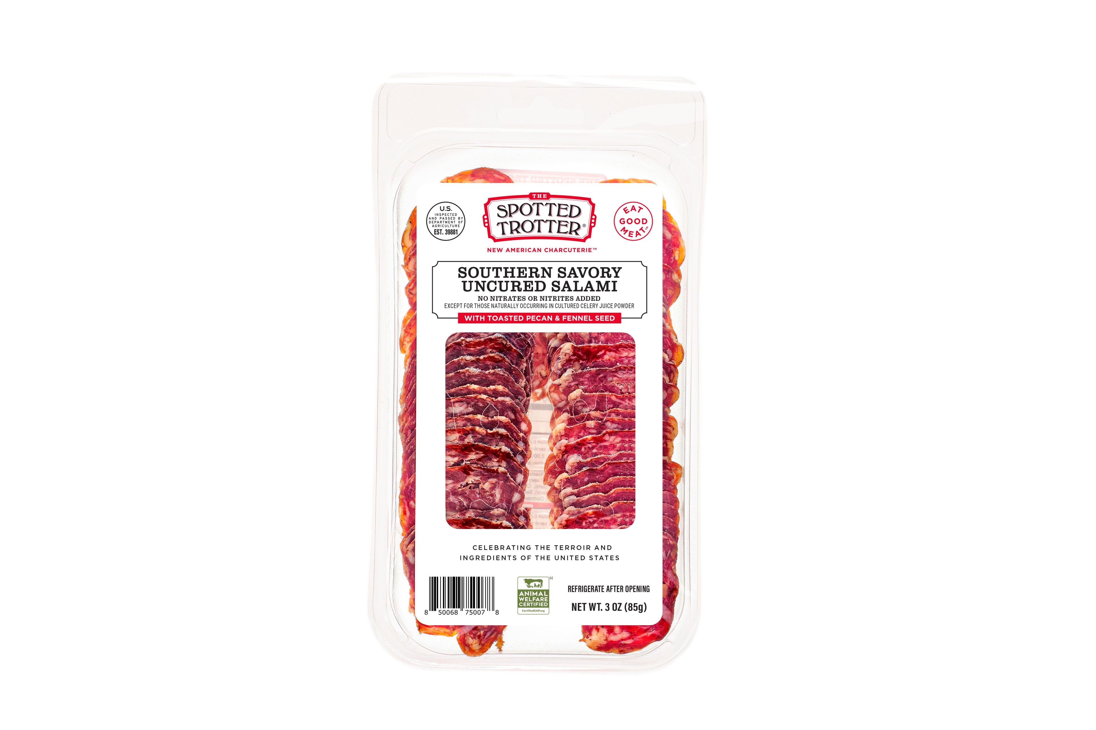 Uncured Southern Savory  Salami with Toasted Pecan and Fennel Seed